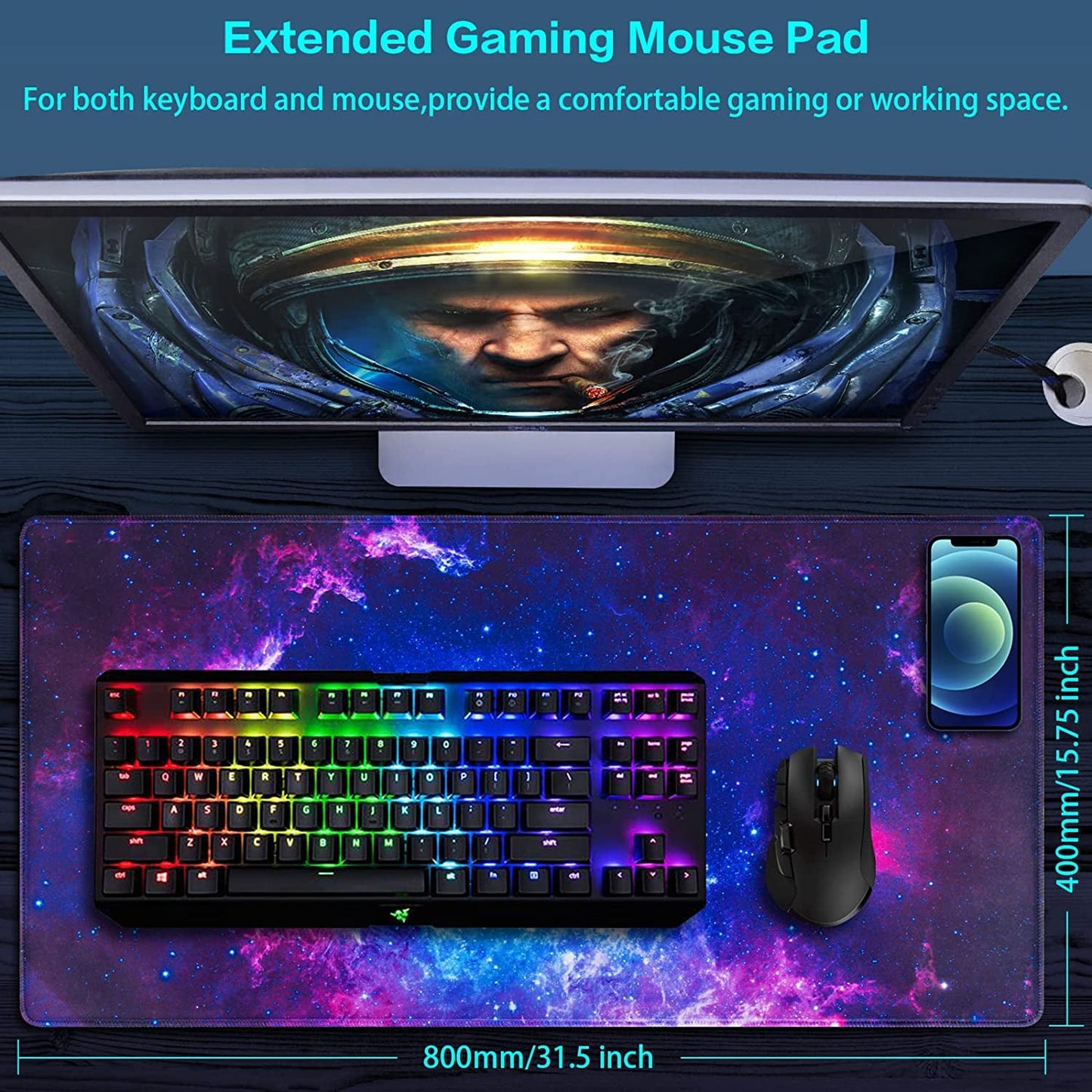 Gaming Mouse Pad, Large Extended Mouse Pad Big Computer Mousepad for Home Office Gaming Work 31.5X15.7Inch - Byte & Bolt81068c0f - ecac - 4bff - 8981 - 9becf0008cf2313042617601Blue GalaxyGaming Mouse Pad, Large Extended Mouse Pad Big Computer Mousepad for Home Office Gaming Work 31.5X15.7Inch